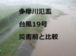 多摩川氾濫、台風19号2019年10月12日、災害前と比較、スーパー堤防